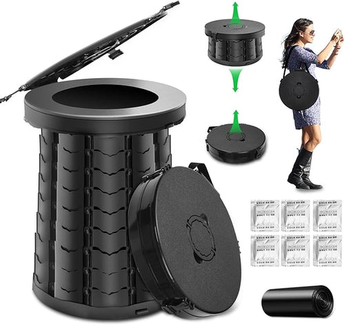 XXL Retractable Portable Toilet,19.7'' Portable Potty for Adults Kids, Camping Toilet with Lid, Travel Toilet Portable Potty for Camping, Hiking, RoadTrip, Car, Tent, Truck Drivers