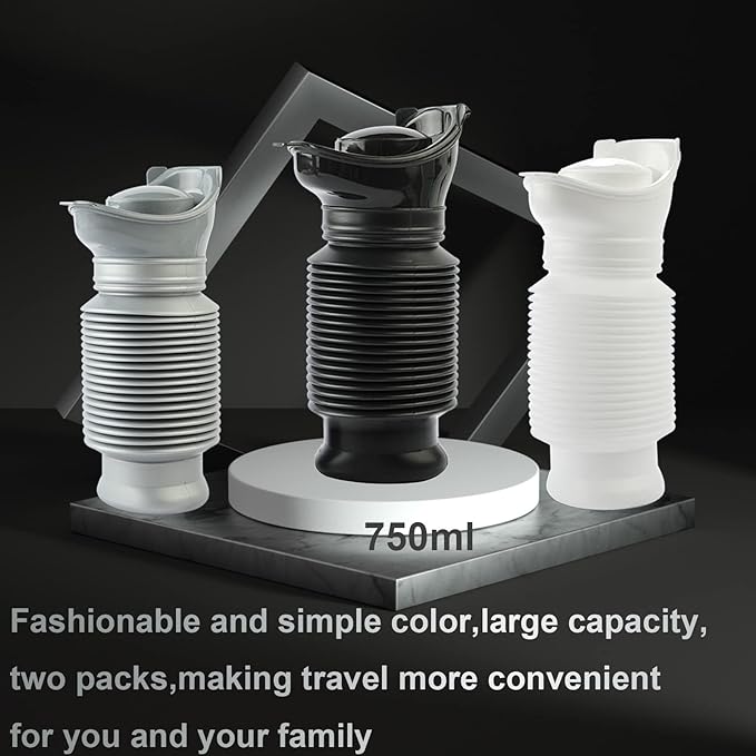 Scalable Emergency Urinal, 2 Pack 750ml Portable Toilet for Car, Portable Mini Outdoor Camping Travel Shrinkable Personal Mobile Toilet Potty Pee Bottle for Kids Adult