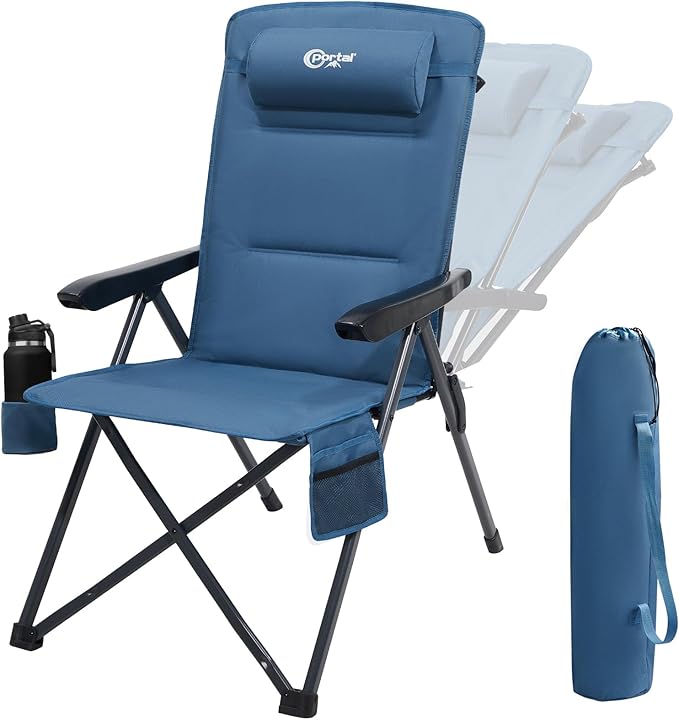 PORTAL Reclining Camping Chair with Adjustable Back Folding Camp Recliner for Adults Portable High Back Oversized, 400LBS (Blue)