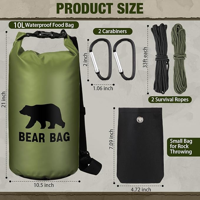 1 Set Bear Food Bag for Camping Ultralight Food Bag Hanging System Includes Waterproof Bear Bag, Nylon Ropes, Hooks for Camping Backpacking