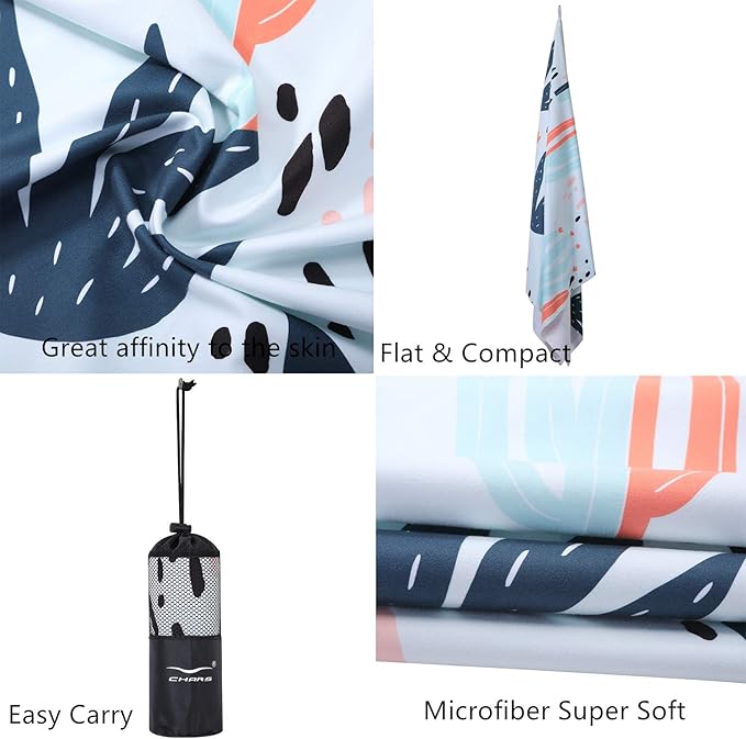 CHARS Microfiber Quick Drying Beach Towel Super Absorbent & Sand Free Towel for Kids Teens Adults Travel Gym Camping Pool Yoga Outdoor and Picnic(63"×31"/63"×39")