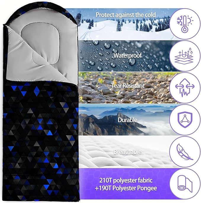 Sleeping Bags for Adults and Kids,3D Printing Camping Sleeping Bag for Girls Boys Lightweight Waterproof Cold/Warm 3-Season,Outdoor Travel with Compression Bags