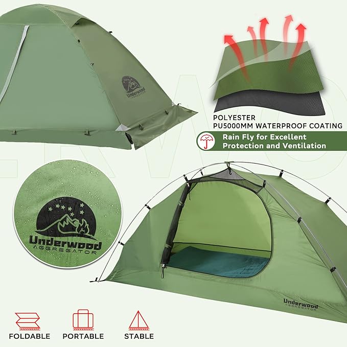 1/2 Person Backpacking Tent for 4-Season - Winter Waterproof Tent for One Person, Lightweight Camping Gear for Backpacking, Easy Set Up Cold Weather Essentials by Underwood Aggregator