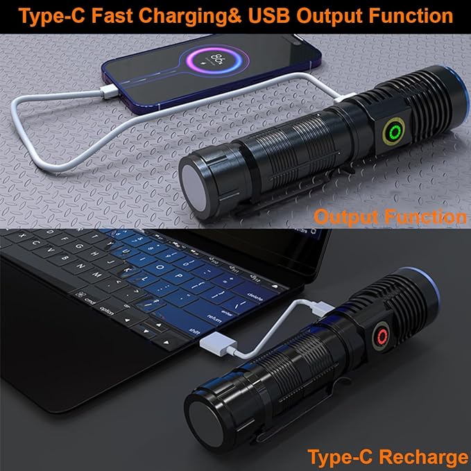 Magnetic Flashlights Rechargeable 200000 High Lumens, Super Bright LED Handheld Flashlight, Powerful Multi-Color Tactical Flash Light with Red Green Blue Yellow Filters, Best for Camping Hunting