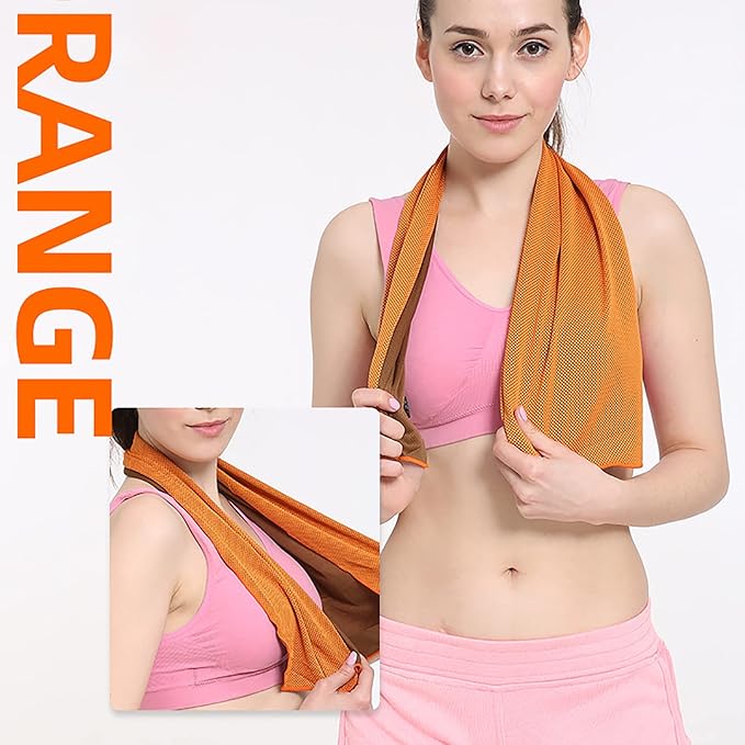 10 Pack Cooling Towels Bulk Microfiber Ice Towel Quick Dry Breathable Chilly Sweat Towel Stay Cool Towel for Neck Face Yoga Gym Workout Running Pilates Beach with Carabin Bag, 40x12'', Orange