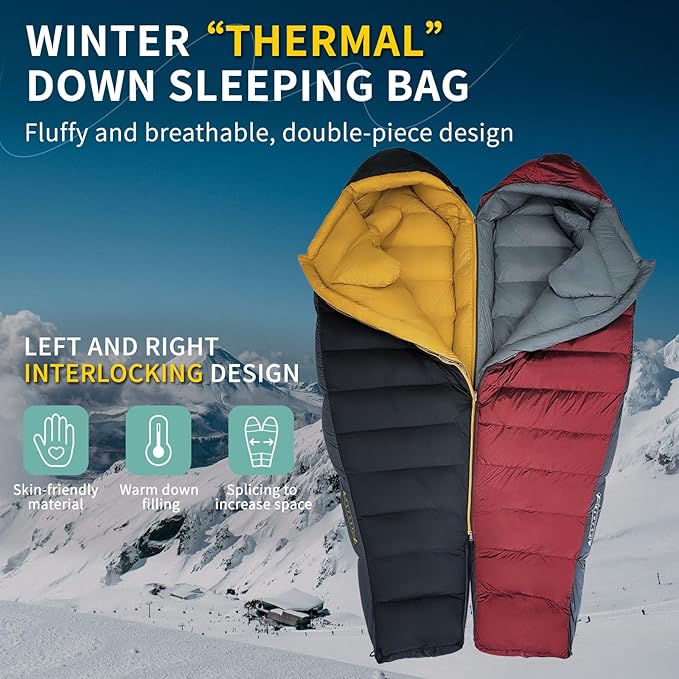 Down Sleeping Bag for Adults Cold Weather Ultralight & Compact 680FP Backpacking Sleeping Bag for Camping, Hiking, Mountaineering