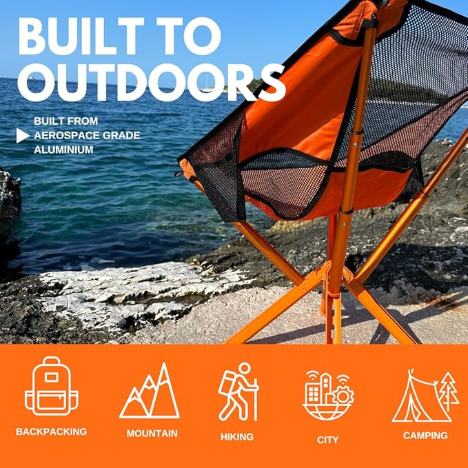 Campster2 Folding Camping Chair – Ultra Lightweight & Compact - Backpack Chair - 265 lbs Capacity – Comfortable Folding Chair with Carrying Bag - Ideal for Beach, Hiking, & Outdoor Use, Orange
