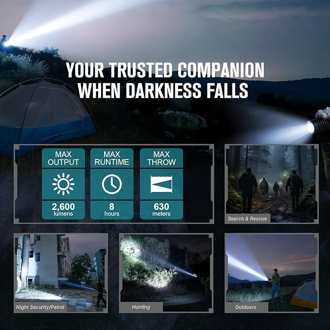 OLIGHT Warrior X 4 Rechargeable Tactical Flashlight 2,600 High Lumens with 630 Meters Long Range Thrower, Powerful Tail-Switch Light with USB-C Charging, Dual-Output for Daily and Tactical Use