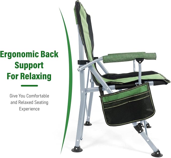 Camping Chair for Adults,Portable Folding Lawn Chair for Outside,Heavy Duty Camping Chair Support up to 330lbs,Collapsible Outdoor Beach Chair with Cup Holder(Green)