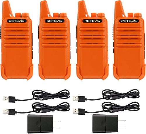 Retevis RT22 Rechargeable Walkie Talkies, Long Range Two Way Radio for Adults, Portable Handheld Radio, Voice Activated, Emergency Alarm, Outdoor Hiking Travel(4 Pack, Orange)