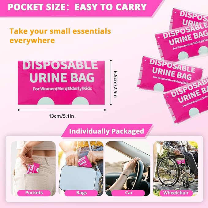 Disposable Urine Bag for Travel - 900ML Portable Pee Bags for Women Men 12 PCS/24PCS Emergency Vomit Bags Unisex Urinal Toilet Bag for Car Camping, Road Trip,Traffic Jams, Pregnant, Kids, Patient