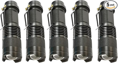 Bright Mini LED Flashlight Single Mode Flashlight Zoomable with Clip Small Flashlight for Camping Hiking Emergency, 5 Pack