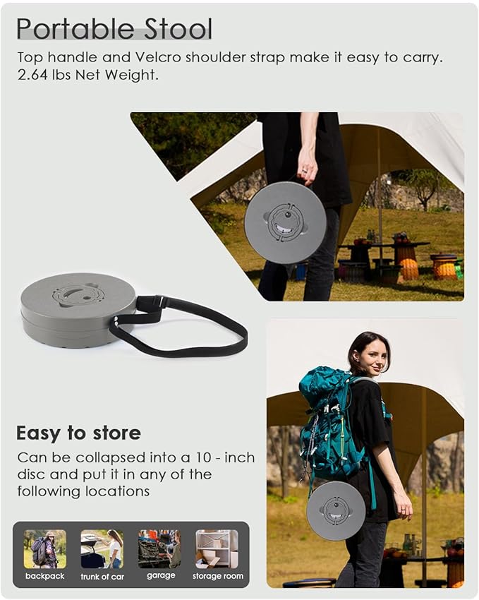 18-inch Heavy Duty Collapsible Stool with Cushion - 800 lbs Capacity, 2.6 lbs Lightweight Portable Folding Stool for Camping, Travel, Music Festivals and Other Outdoor Events