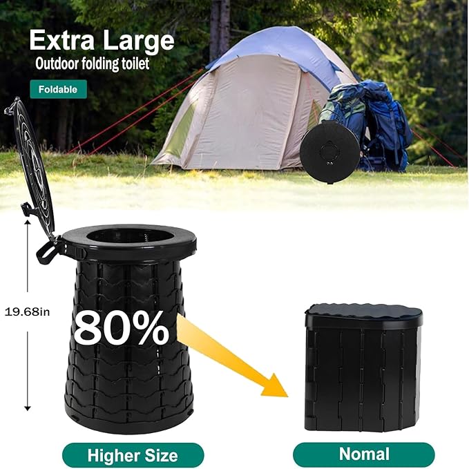 ALEVMOOM 19.7" XXL Portable Toilet for Camping 3-in-1 Travel Stool with Lid Adjustable Waterproof Foldable Collapsible 880Lbs Load Capacity for Traffic Jam/Fishing/Hunting/Hiking/Boating