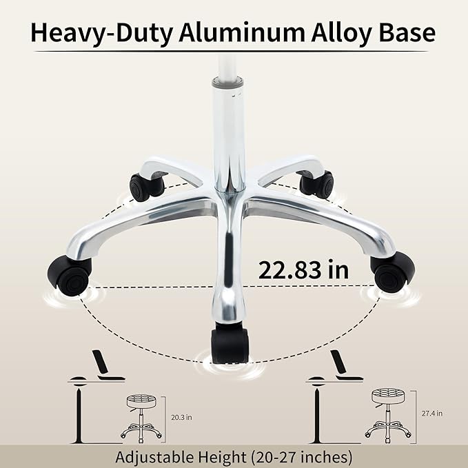 Swivel Rolling Stool Adjustable Height 20"-27" (Sturdy Aluminum Base) (Quiet Wheels) Salon Stools for Hair Stylist (Green)