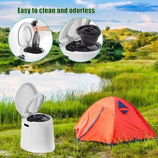 Camping Toilet, Portable Toilet for Adults & Kids, 5.3 Gallon Camping Toilet with Detachable Inner Bucket and Removable Toilet Paper Holder (White)