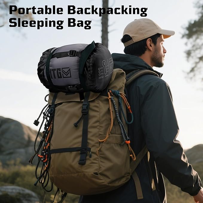 Sleeping Bag for Adults, Warm Weather Camping Mummy Sleeping Bags (25-36℉) with Adjustable Hood, Phone Pocket & Compression Sack for Hiking Travel Hunting
