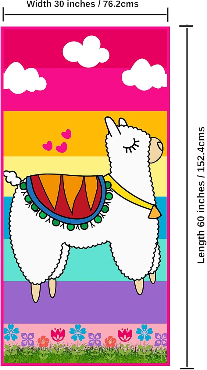Microfiber Beach Towel for Kids - Thin and Large (30"x60") - Llama - Absorbent, quick dry, sand free, lightweight, blanket - toddler, girls, boys - For Sports, Pool, Picnic, Camping, Travel, Swim
