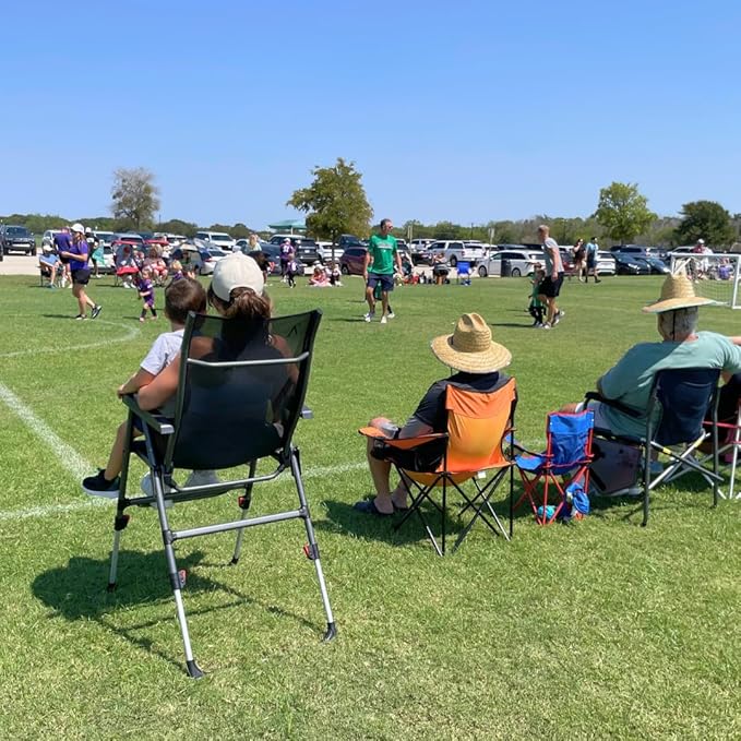 Sports Chair - Height Adjustable Camping Chair with 3 Levels, Lightweight Aluminum, Mesh Back - Rise Above The Crowd with Ultimate Comfort & Versatility