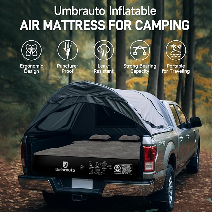 Umbrauto Air Mattress for 5-5.8 ft Full-Size Short Truck Beds, Inflatable Truck Tent Airbed with Pump, Pickup Camper Air Bed for Camping