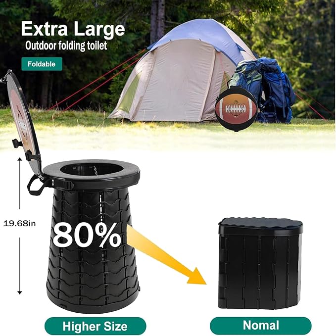 ALEVMOOM 19.7" XXL Portable Toilet for Camping 3-in-1 Travel Stool with Lid Adjustable Waterproof Foldable Collapsible 880Lbs Load Capacity for Traffic Jam/Fishing/Hunting/Hiking/Boating