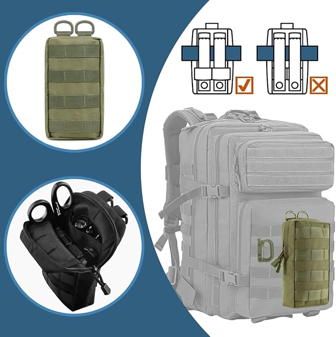 MUCHER 2 Pack Molle Pouches Tactical Pouches EDC Pouch Organizer Molle Bag Utility Pouch with 4 Carabiners for Outdoor Hiking Hunting Camping Training