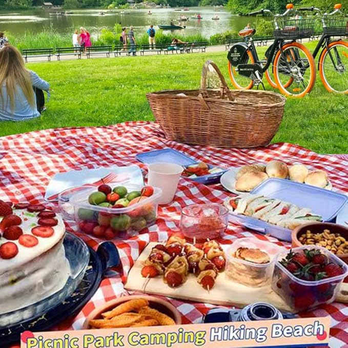 RUIBOLU Large Picnic Blankets,80x60in Beach Blanket Sandproof Beach Mat for 3-5 Adults Waterproof Quick Drying Outdoor Picnic Mat for Travel Camping Hiking(Red Plaids)