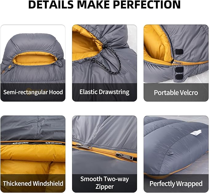 Down Sleeping Bag for Adults 620 Fill Power 0 Degree Sleeping Bag Cold Weather Ultralight with Pouch for Backpacking, Camping, Hiking