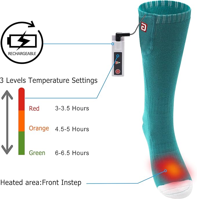 Heated Socks for Men Women Rechargeable Electric Battery Operated Heated Socks Foot Warmers for Skiing Camping Hunting Fishing Riding
