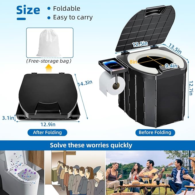 Portable Toilet for Camping Portable Potty for Adults Porta Potty with Lid Travel Toilet Commode Bucket Toilet for Indoor,Outdoor And Emergency Use