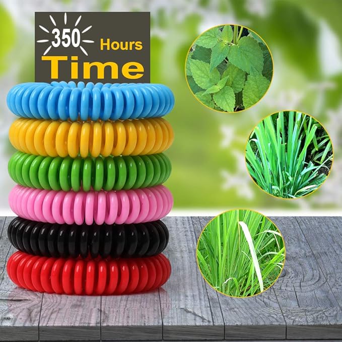 48 Pack Mosquito Bracelets, Mosquito Bands for Adults and Kids with Individually Wrapped & DEET Free, Natural and Waterproof Wristbands Citronella Bracelets for Camping Hiking
