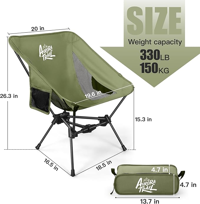 Ultralight Backpacking Chair,Compact Folding Camping Chair,Supports 300lbs,Portable Travel & Hiking Chair,Lightweight Design,Perfect for Hiking Gear, Picnics and Traveling