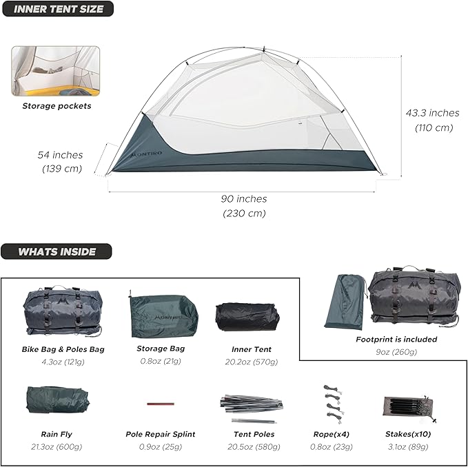 Wander Hawk 2-Person Backpacking Tent, Lightweight 2 Person Tent for Bikepacking Backpacking Camping & Hiking