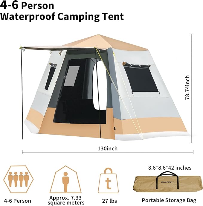 Tent for Camping, 3-6 Person Family Tents with Spacious Interior, Waterproof Tent with Carry Bag for Family Camping Traveling Hiking Picnic