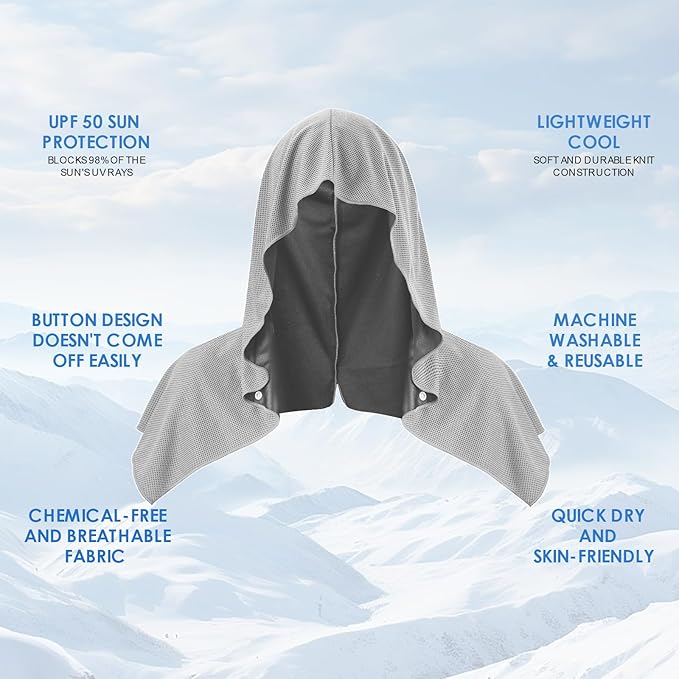 3 Pack Cooling Hoodie Towels for Neck and Face, UPF 50 Sun Protection & Instant Cooling, Ice Towels for Hot Weather, Soft Breathable Towel for Sport, Work Out, Gym, Camping & More Activities