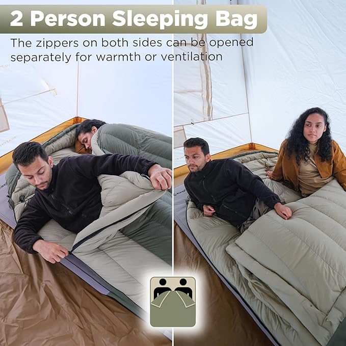 ATEPA 0 Degree Sleeping Bag, 700FP 23℉ / 30.2℉ Down Mummy Cold Weather Double Lightweight Wide XL Sleeping Bags with Compression Sack for Camping Backpacking Hiking