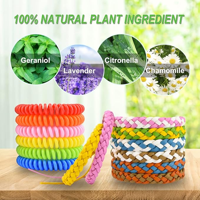 78 Pcs Set 12 Pack Leather Braid Natural Mosquito Repellent Bracelets + 6 Pack Waterproof Bug Insect Wristbands with 60 Mosquito Patches Stickers for Kids Adult Outdoor Camping Fishing Traveling