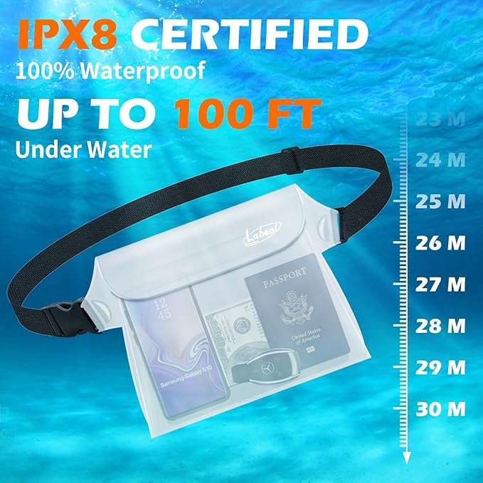 Labeol Waterproof Phone Pouch, 3 Pack With Waist Strap, Fanny Pack to Keep Valuables Dry, Beach Accessories for Swimming Kayaking Boating Fishing