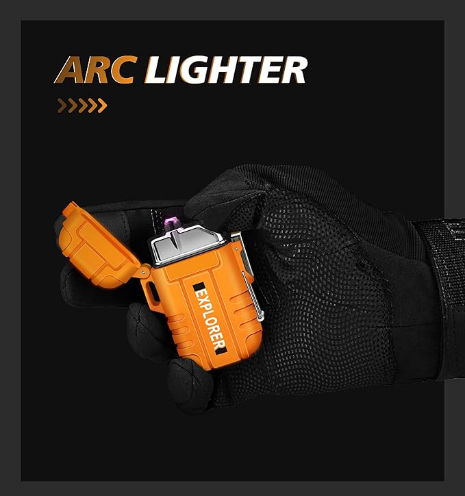 Lafagiet Waterproof Arc Lighter, Outdoor Dual Plasma Arc Lighter, USB Rechargeable Flameless Electric Lighters for Camping, Hiking, Survival Tactical (F13-Orange)