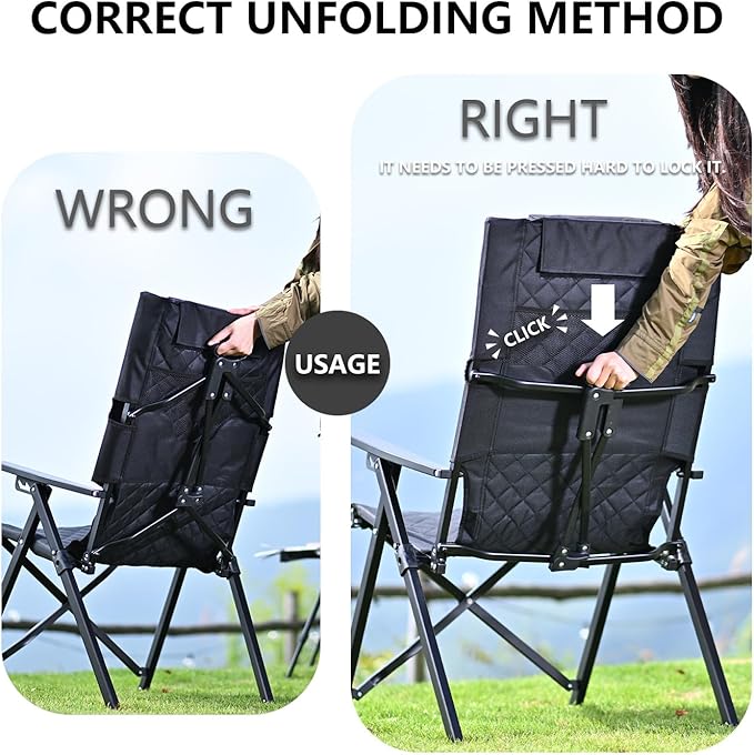 Reclining Camping Chair, Heavy Duty Folding Chairs with 4-Stage Adjustable High Back for Adults, Compact Foldable Outdoor Patio Reclining Chair with Storage Bag (Green)