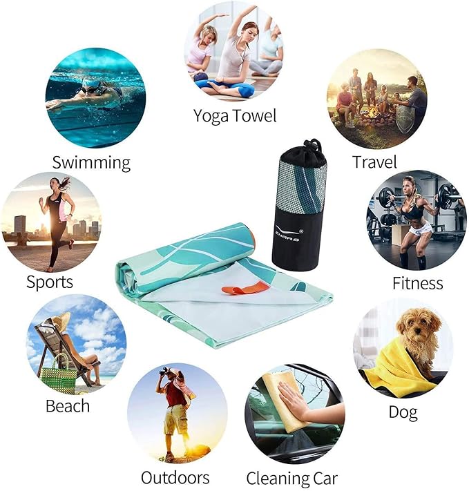 CHARS Microfiber Quick Drying Beach Towel Super Absorbent & Sand Free Towel for Kids Teens Adults Travel Gym Camping Pool Yoga Outdoor and Picnic(63"×31"/63"×39")