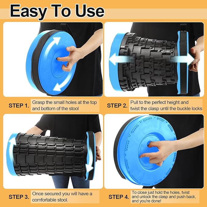 Collapsible Stool - Upgraded with 3 Slides Load Capacity 600lbs, Folding Camping Stool with 3-in-1 Carry Bag, Lightweight Sturdy Retractable Suitable for Camping Fishing Hiking BBQ (Blue)