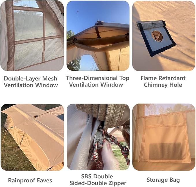 Inflatable Tent for Camping Large Blow Up Tents Glamping 4-8 Person House 4 Season Air with Pump Easy Set up Waterproof Outdoor Oxford