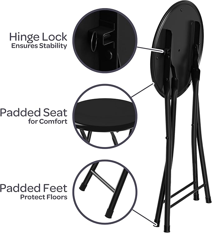 Folding Stool - Backless 18-Inch Stool with 225lb Capacity for Kitchen or Rec Room - Portable Indoor Counter Bar Stools by Lavish Home (Black)