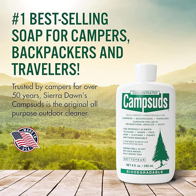 Sierra Dawn Campsuds Outdoor Soap Biodegradable Environmentally Safe All Purpose Cleaner, Camping Hiking Backpacking Travel Camp (8oz)