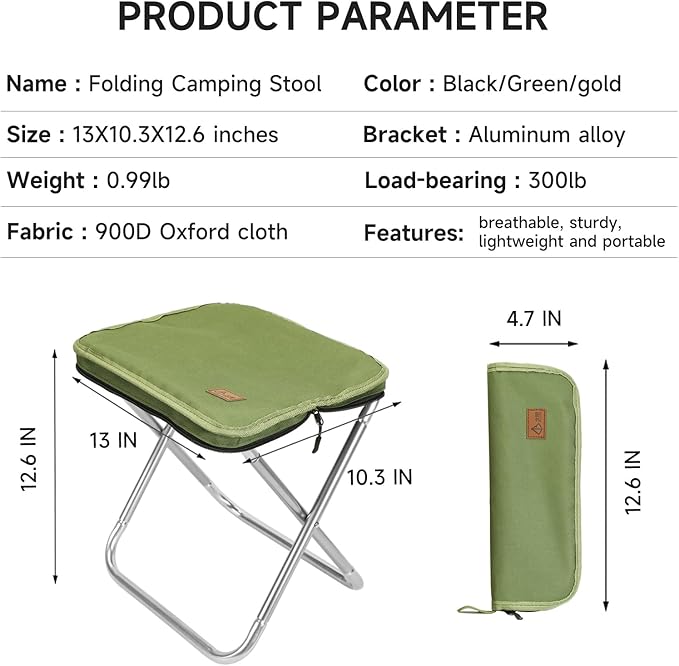 Camping Stool,Portable Foldable Stool aldult Collapsible Chairs Fishing Stool for Outdoor Hiking 300 LBS Load Green 2-Piece Set
