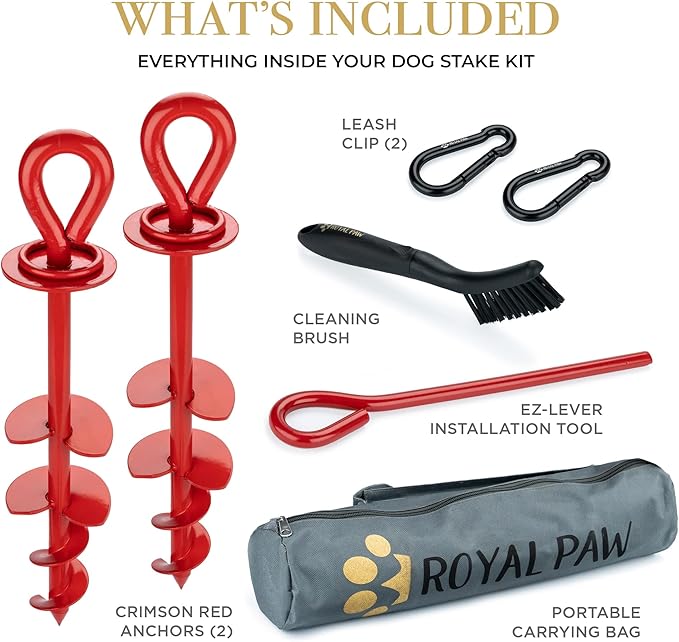 Dog Tie Out Stake - Heavy Duty Dog Stake for Large Dogs up to 210 lbs, Dog Stakes for Outside, Dog Anchor, and Dog Gadget | Use Any Dog Tie Out Cable or Dog Yard Leash (R2-Red (2-Pack))