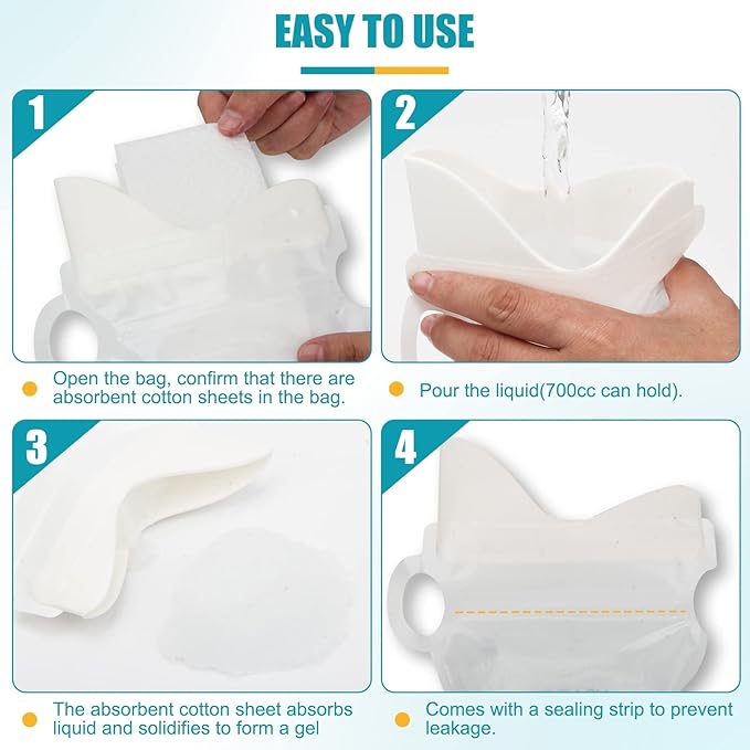 Coolrunner Disposable Urine Bags,8/12/20/24 Pack Camping Pee Bags, Disposable Urinals Vomit Bags for Travel Urinal Toilet Traffic Jam Emergency Portable Toilet Bee Bag for Men Women Kids Patient
