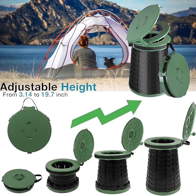 ALEVMOOM 19.7" XXL Portable Toilet for Camping 3-in-1 Travel Stool with Lid Adjustable Waterproof Foldable Collapsible 880Lbs Load Capacity for Traffic Jam/Fishing/Hunting/Hiking/Boating