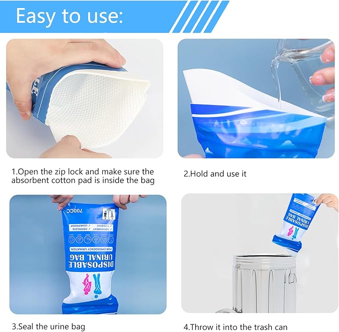 Disposable Urinal Bag, Portable Urine Bag, Portable toilet for adults, Unisex Urinal Bag for Men Women Children, Emergency pee/wee bags, vomit bags for Car, Traffic Jams, Camping, Travel (Blue, 12)